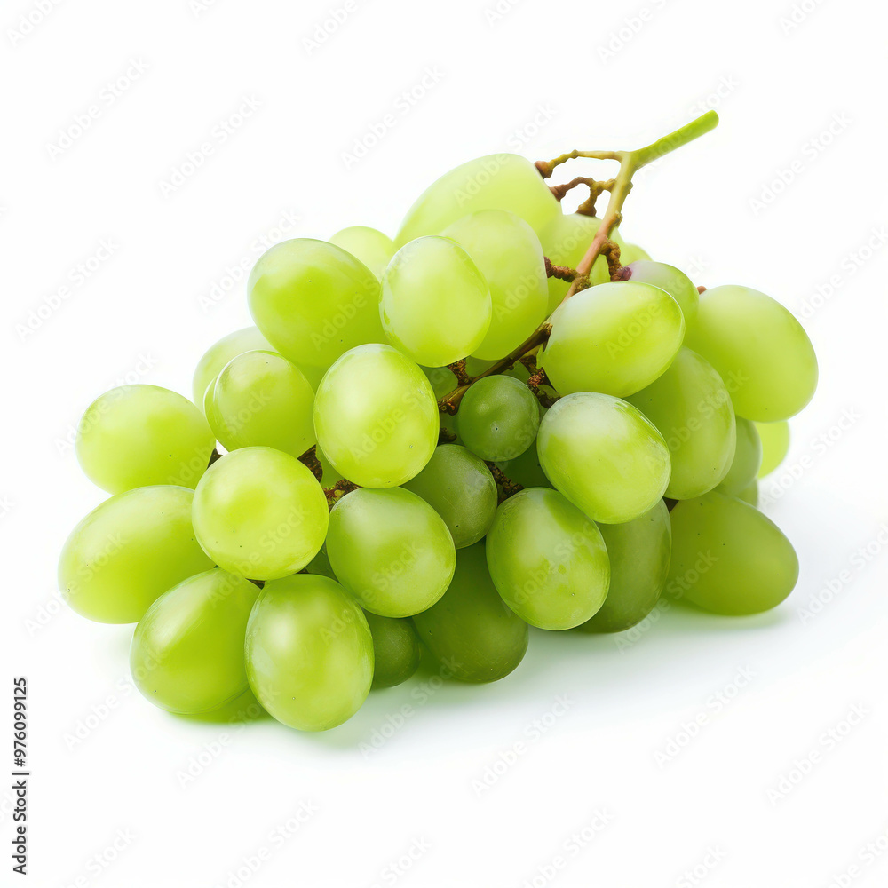 Fresh Green Grapes: A cluster of plump, juicy green grapes, ripe and ready to eat, isolated on a white background. A perfect image for healthy eating, fresh produce, and summer vibes. Fresh Green Grapes: A cluster of plump, juicy green grapes, ripe and ready to eat, isolated on a white background. A perfect image for healthy eating, fresh produce, and summer vibes.