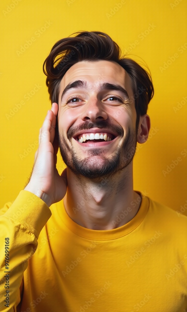 portrait of a man hands touching face isolated pastel background portrait of a man hands touching face isolated pastel background