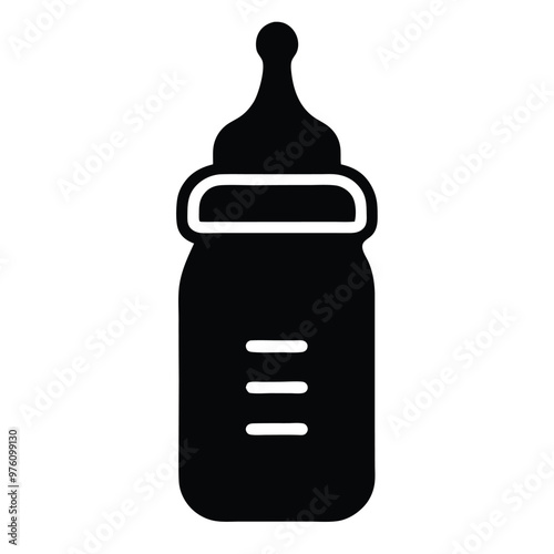A baby bottle with a black lid, line art vector, white background,