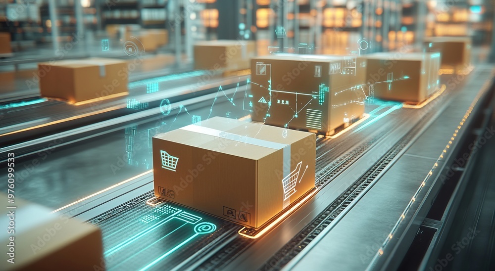 Smart warehouse management system using augmented reality technology to identify package picking and delivery . Future concept of supply chain and logistic business
Smart warehouse management system using augmented reality technology to identify package picking and delivery . Future concept of supply chain and logistic business