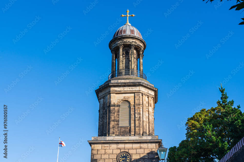 Fototapeta premium The tower of St Chad's Church in Shrewsbury Shropshire, UK. An 18th century church and prominent landmark in the town's skyline