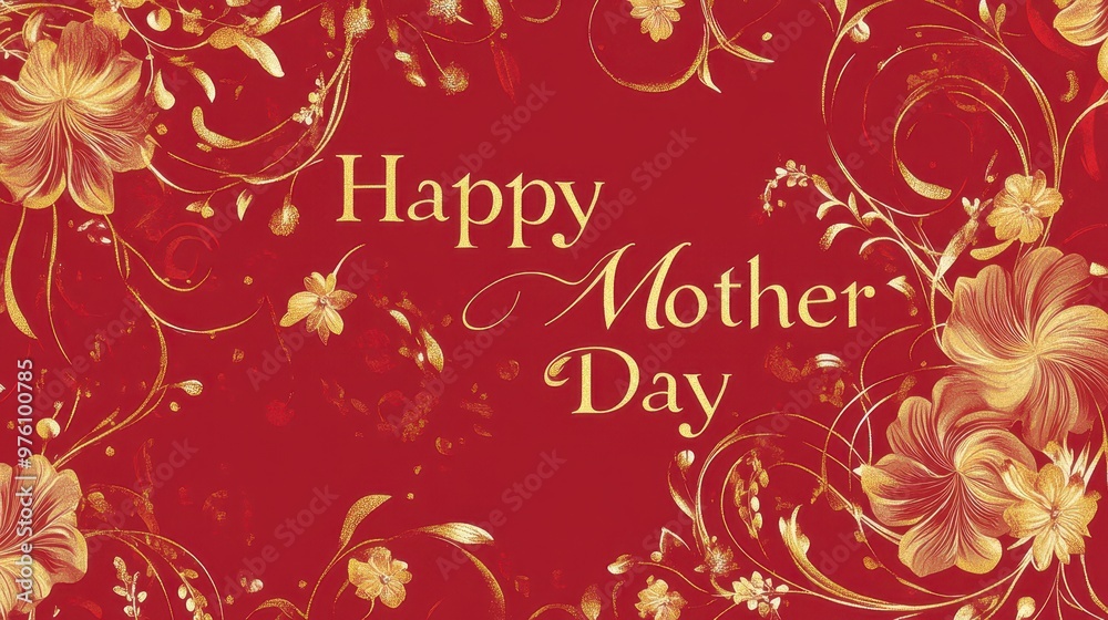 A vibrant banner celebrating Mother's Day with golden floral elements and clear text greeting A vibrant banner celebrating Mother's Day with golden floral elements and clear text greeting