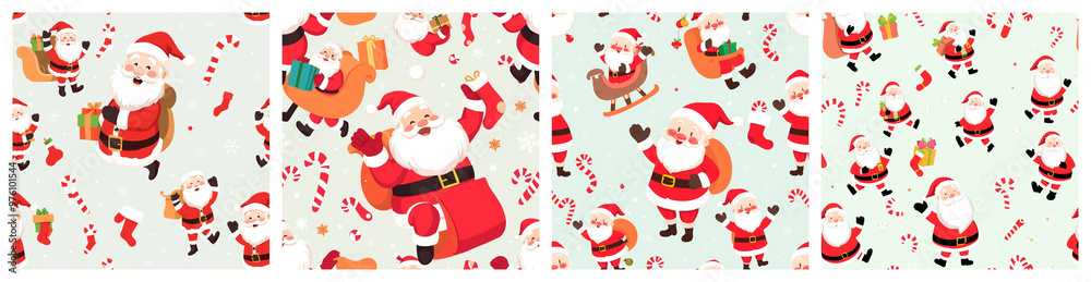 Santa Claus and Candy Cane Patterns: Four Unique Designs for Christmas-Themed Home Textiles, Wallpaper, and Gift Wrap Santa Claus and Candy Cane Patterns: Four Unique Designs for Christmas-Themed Home Textiles, Wallpaper, and Gift Wrap