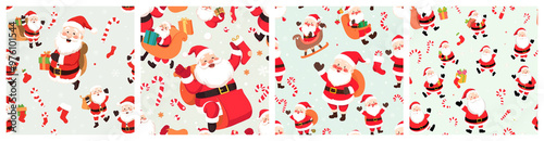 Santa Claus and Candy Cane Patterns: Four Unique Designs for Christmas-Themed Home Textiles, Wallpaper, and Gift Wrap