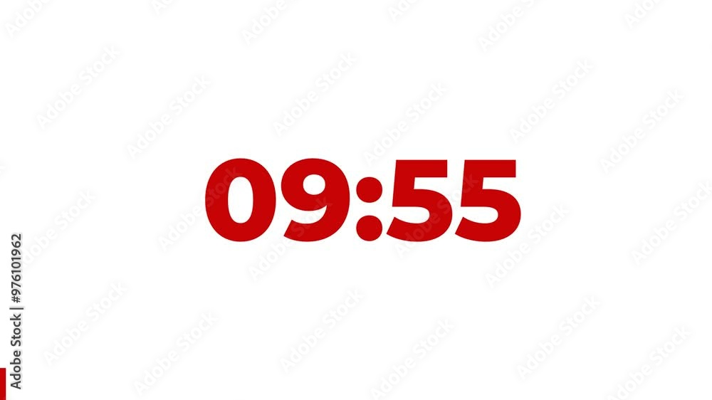 10 Minutes Countdown Timer, Red numbers on White background		
