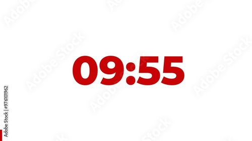 10 Minutes Countdown Timer, Red numbers on White background		

