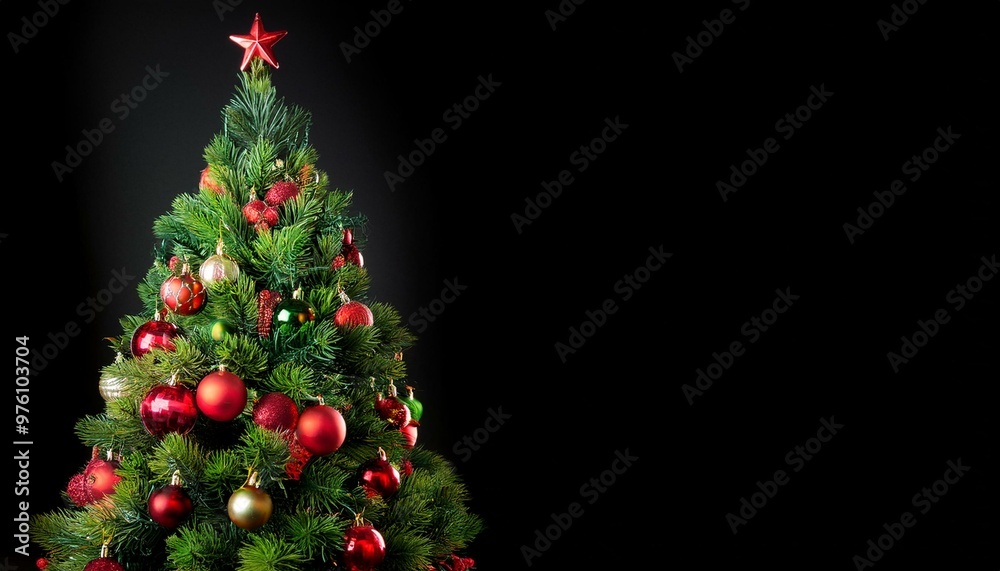 realistic red green decorated christmas tree black backgraund realistic red green decorated christmas tree black backgraund