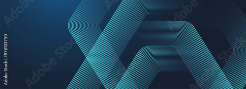 Abstract glowing hexagonal lines on dark blue background. Digital futuristic technology concept. Geometric stripe line art design for poster, brochure, cover, website, header, banner.