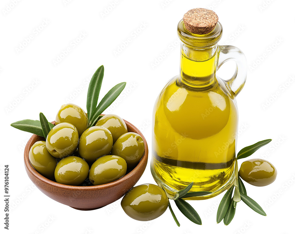 Olive Oil with Olives in a Bottle Isolated on Transparent Background Olive Oil with Olives in a Bottle Isolated on Transparent Background