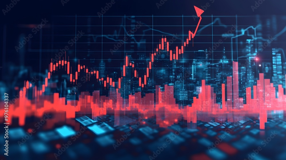 Financial Market Growth Cityscape with Upward Trend Line Financial Market Growth Cityscape with Upward Trend Line