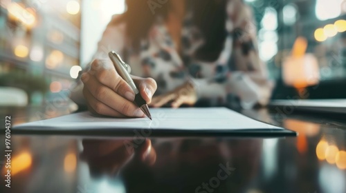 A person signing a document with a digital signature pad