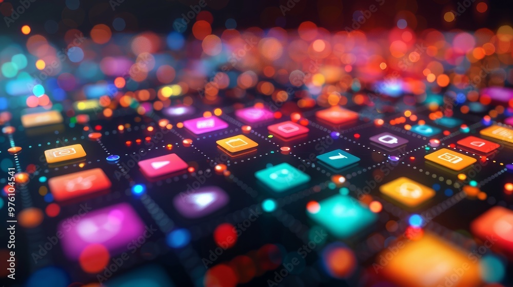Digital background featuring an array of app icons on a grid ...