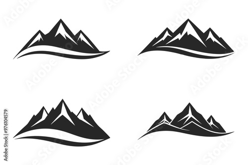 Sharp mountain range silhouette vector set, perfect for landscapes and adventure designs.