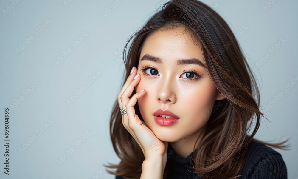 Beauty Korean Asian woman, looking at camera, clean background Beauty Korean Asian woman, looking at camera, clean background