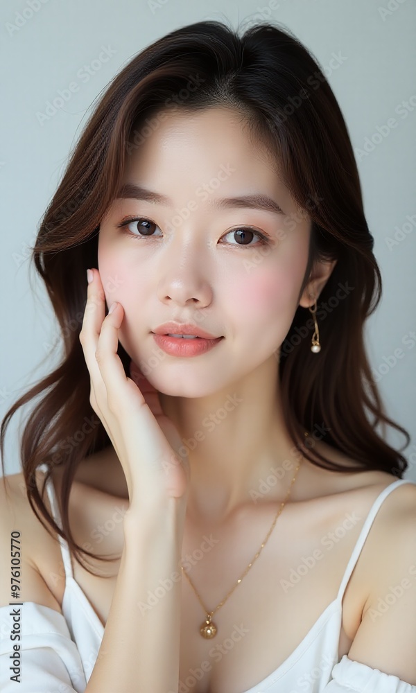 Beauty Korean Asian woman, looking at camera, clean background Beauty Korean Asian woman, looking at camera, clean background