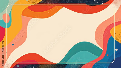 A colorful, abstract background with a white frame