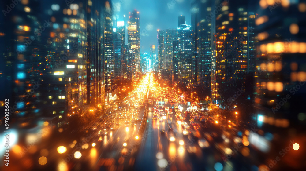 Obraz premium A cityscape overlaid with data points, visualizing how smart cities use data for traffic, energy, and infrastructure management.