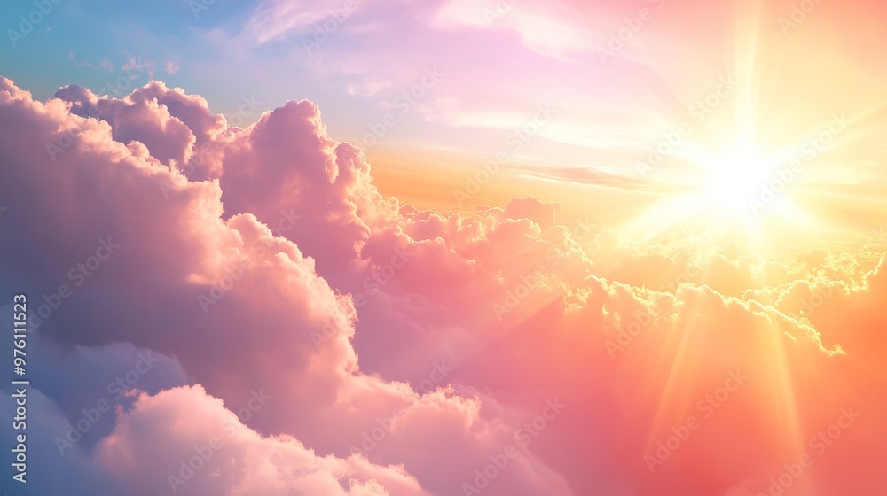 Fototapeta premium Bright sunlight breaking through clouds, symbolizing hope and new beginnings.