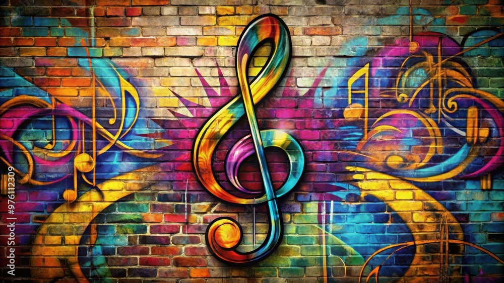 Obraz premium Abstract graffiti font lettering art with music theme on a textured background