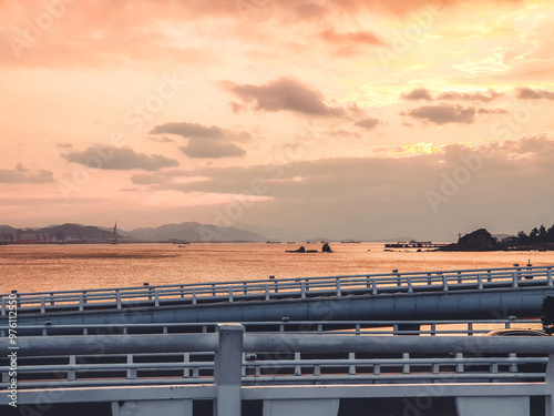 Sunset landscape of Yanwu bridge intersection,located in Xiamen,China photo