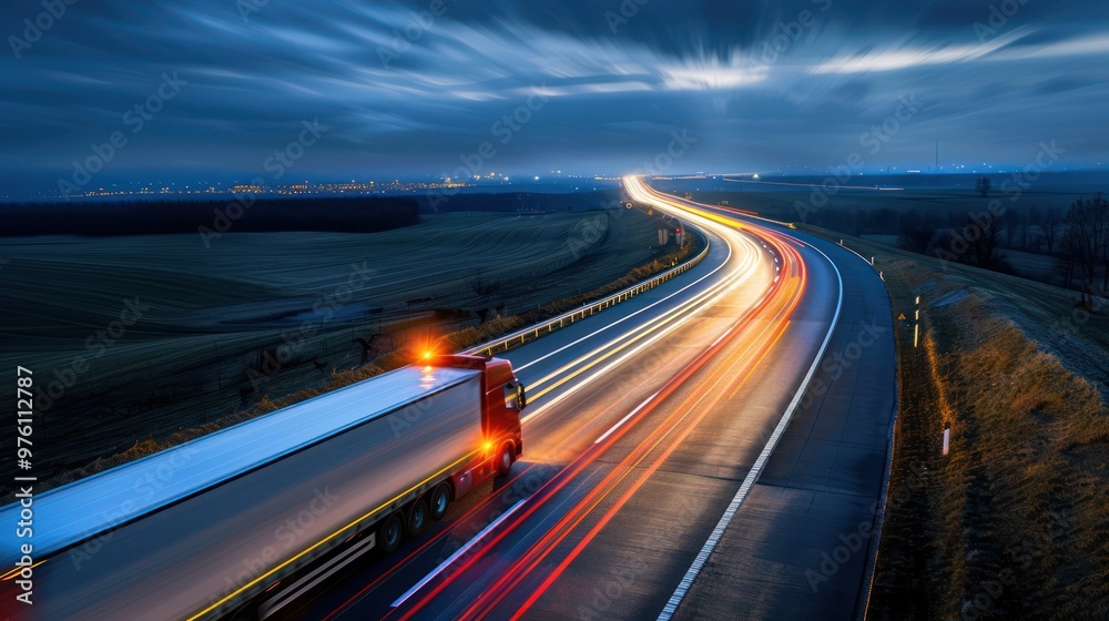 Obraz premium Truck on a Highway at Night