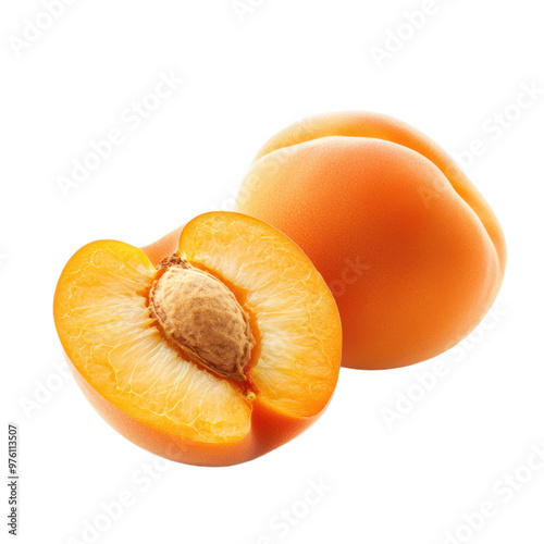 Apricot full and half isolated on transparency background