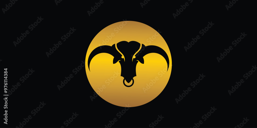 illustration of a buffalo logo, with gold color circle concept.vector illustration of a buffalo logo, with gold color circle concept.vector