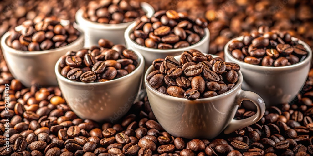 Fototapeta premium A close-up photo of coffee cups filled with coffee beans