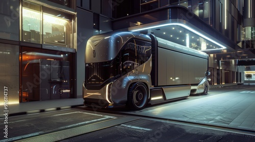 Futuristic Semi-Truck in the City