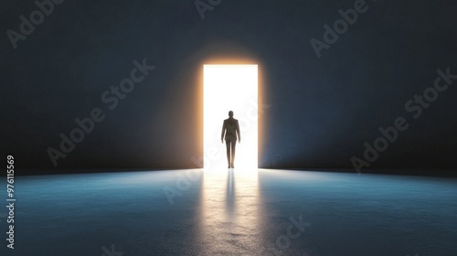 Person stepping into bright light symbolizing new beginning