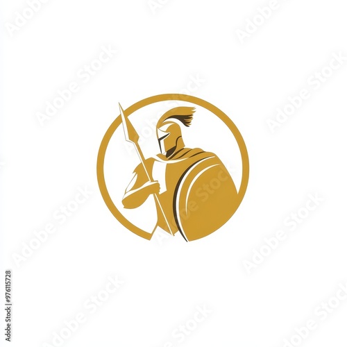 Minimalistic gladiator logo with a golden palette on white background.