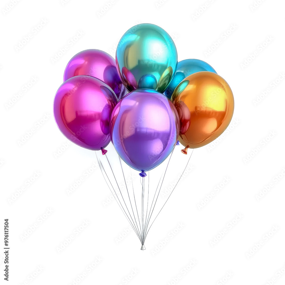Bunte Luftballons, freigestellt vor weissem Hintergrund, Generative AI Bunte Luftballons, freigestellt vor weissem Hintergrund, Generative AI