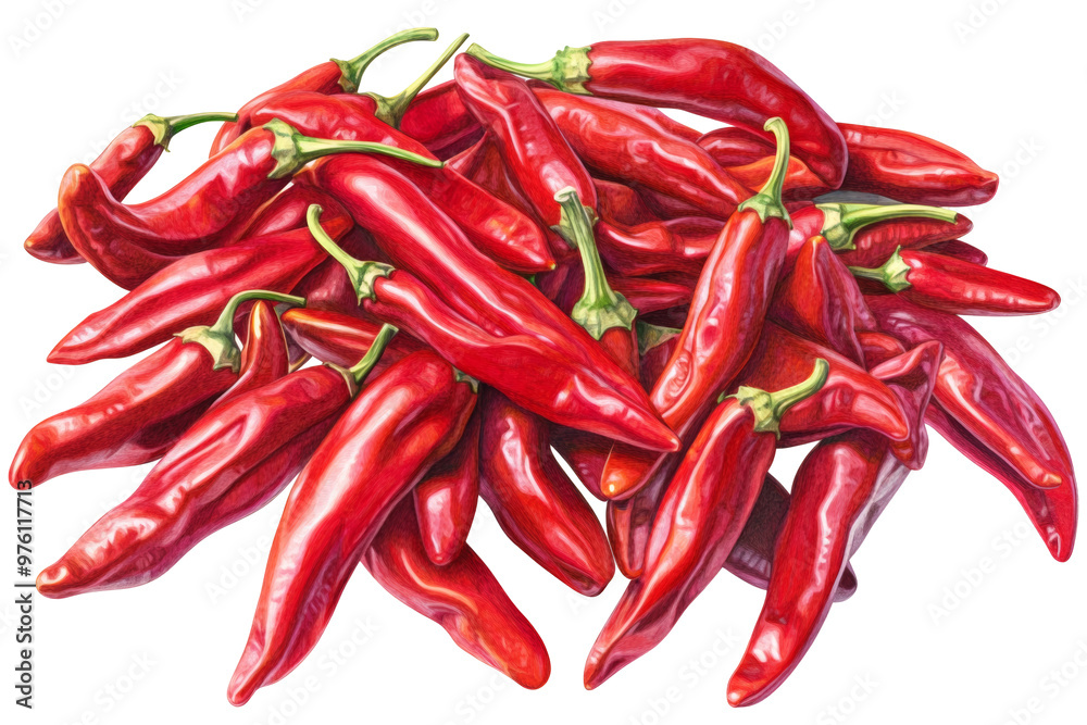 A captivating portrayal of chilies showcasing their striking red color and distinct shapes in exquisite detail A captivating portrayal of chilies showcasing their striking red color and distinct shapes in exquisite detail