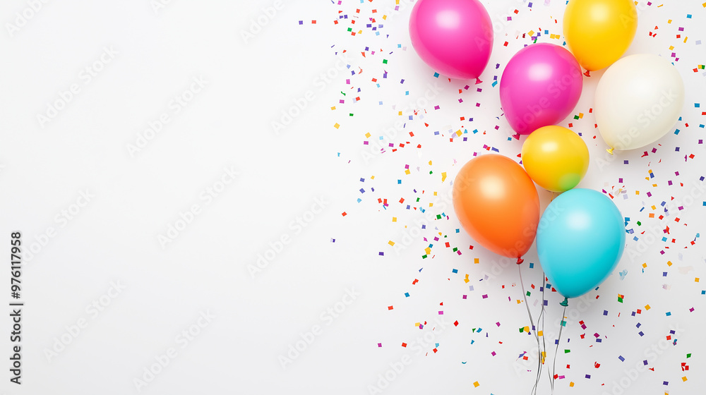 Colorful balloons and confetti floating in the air, symbolizing celebration and joy. Colorful balloons and confetti floating in the air, symbolizing celebration and joy.