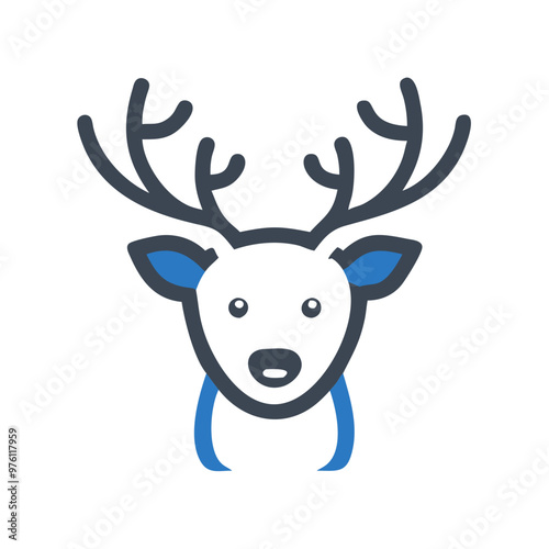 Cute blue reindeer icon in minimalistic style on white background