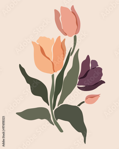 vector art silhouette of blooming tulips