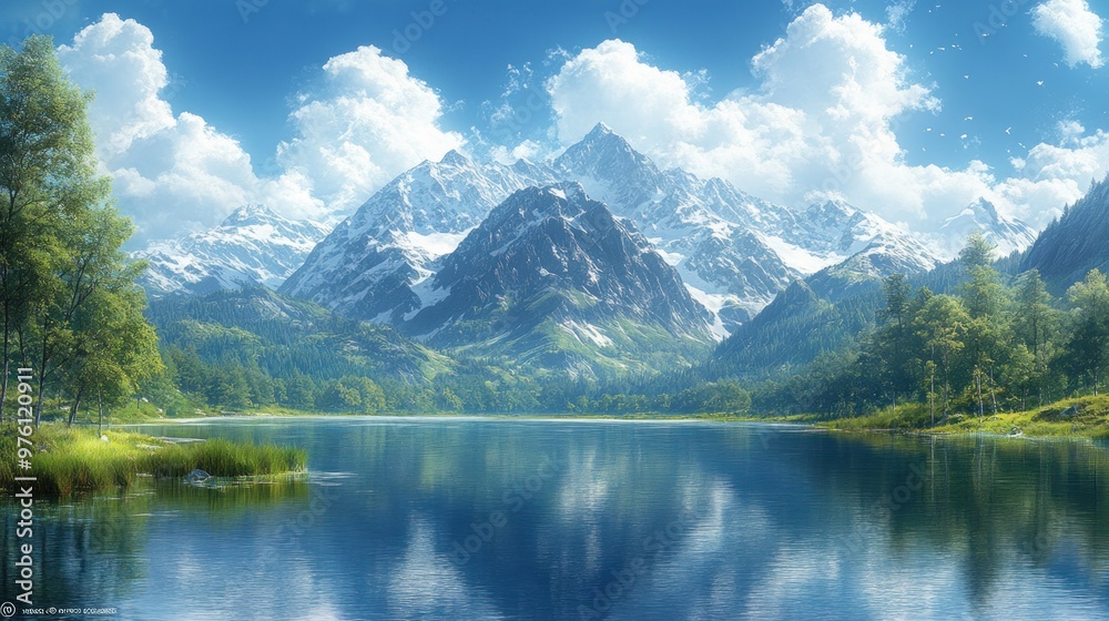 Scenic mountain landscape with a tranquil lake and vibrant nature. Scenic mountain landscape with a tranquil lake and vibrant nature.