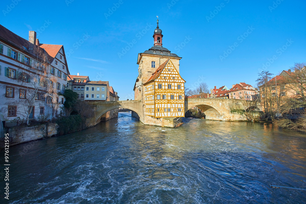 Fototapeta premium Beautiful view of the famous old town hall of Bamberg, Bavaria Germany.