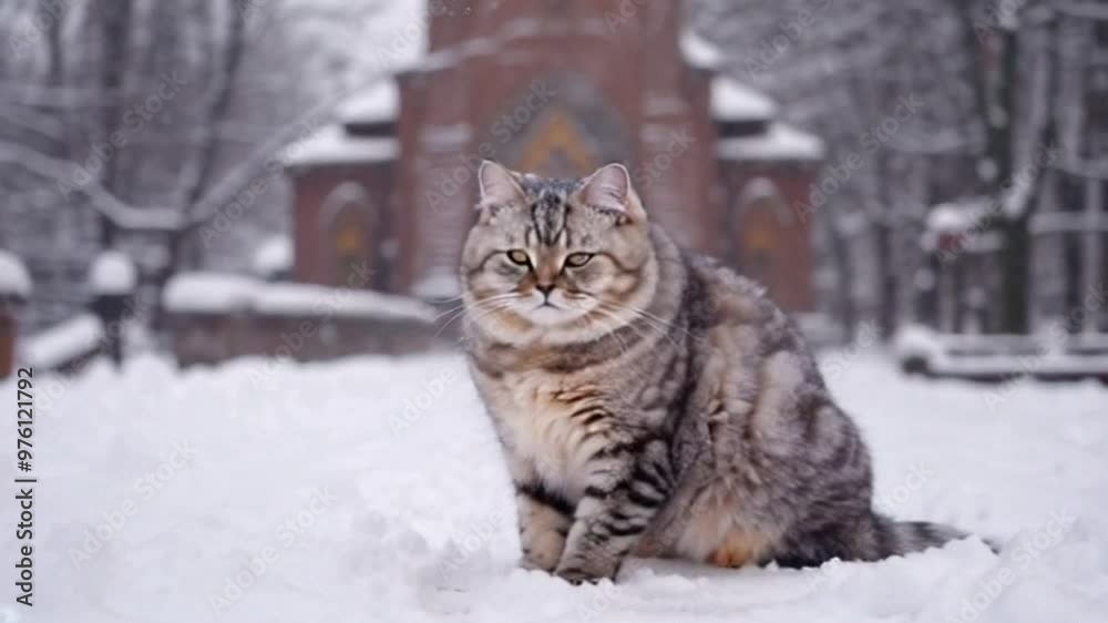 lonely cat sits on the street in winter lonely cat sits on the street in winter