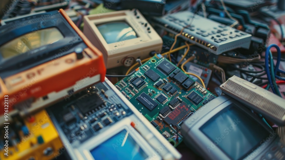 Close-up of old and obsolete electronic devices. Close-up of old and obsolete electronic devices.