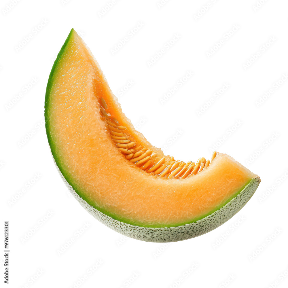 Falling Cantaloupe slice isolated on transparency background Falling Cantaloupe slice isolated on transparency background