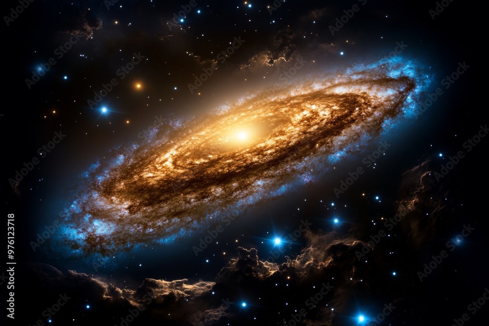 A distant galaxy with billions of stars, glowing softly in the dark vastness of space A distant galaxy with billions of stars, glowing softly in the dark vastness of space