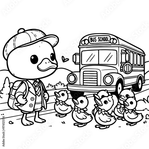 Duck Adventure Coloring Book Illustration Drawing