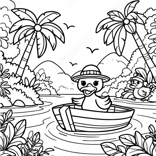 Duck Adventure Coloring Book Illustration Drawing photo