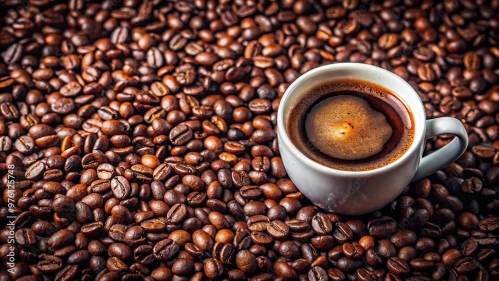 Close-up of freshly brewed americano with roasted coffee beans Close-up of freshly brewed americano with roasted coffee beans