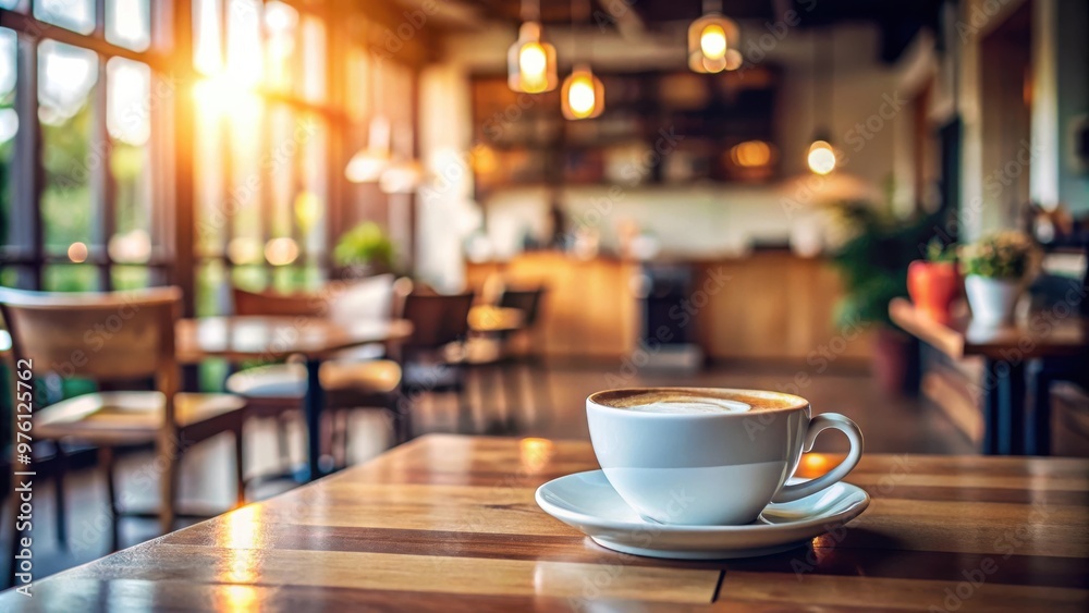 Cup of coffee on table in cafe with selective focus Cup of coffee on table in cafe with selective focus