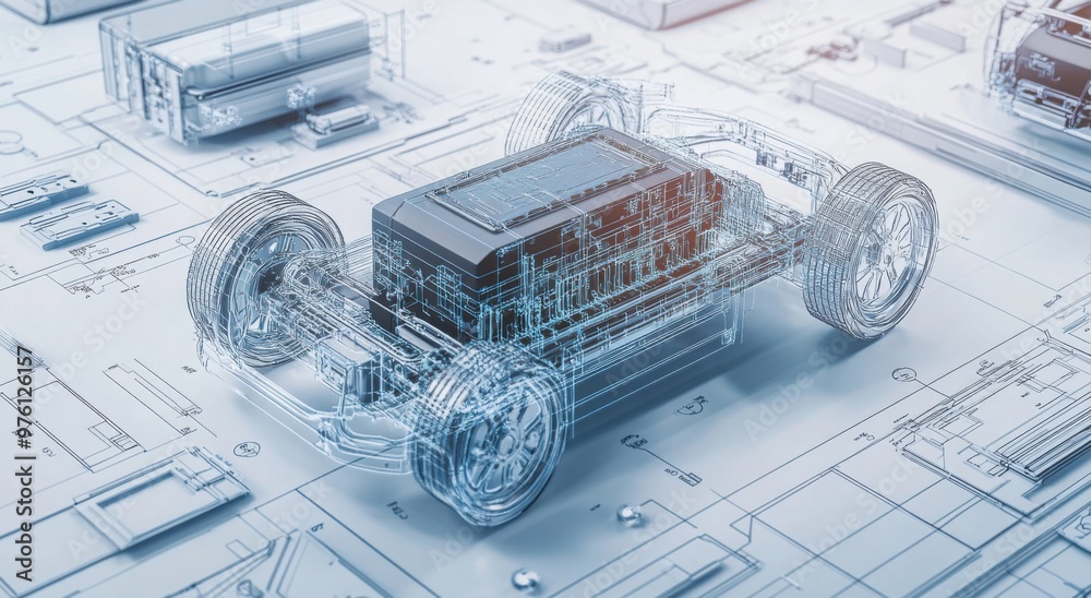 Wireframe of an EV battery management system with aircooled heat sinks ...