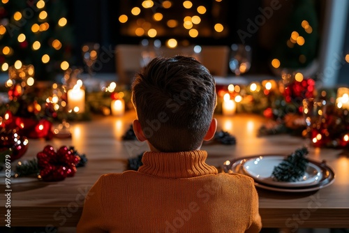 A person sitting at an empty dinner table, grieving the loss of a loved one during the holidays