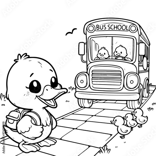 Duck Adventure Coloring Book Illustration Drawing