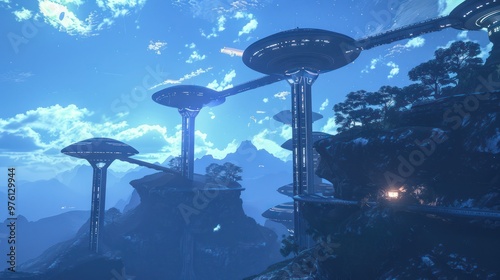 Wallpaper Mural Futuristic Cityscape on Mountaintops Torontodigital.ca